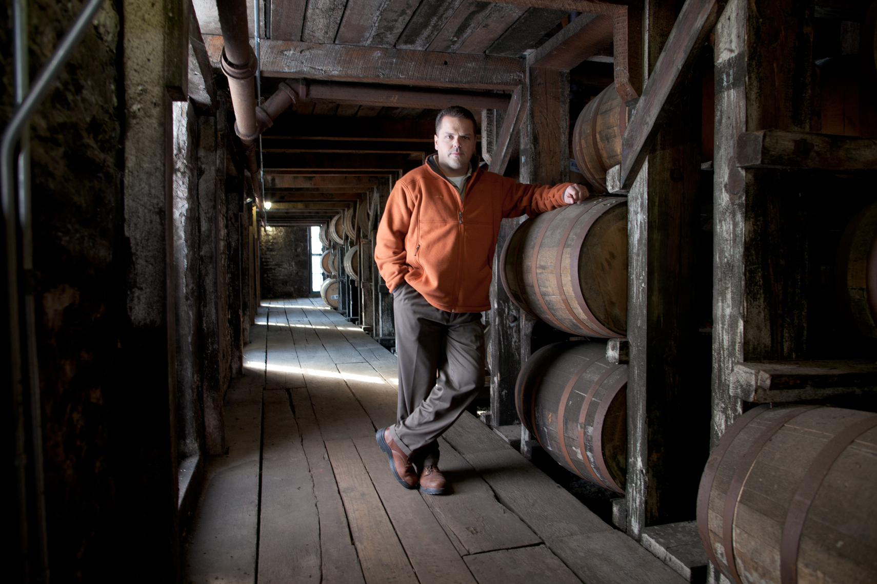 Buffalo Trace, Harlen Wheatly, Nashville portrait photographer, travel photographer, Kristina Krug, whiskey barrels, rick house, Southern Makers