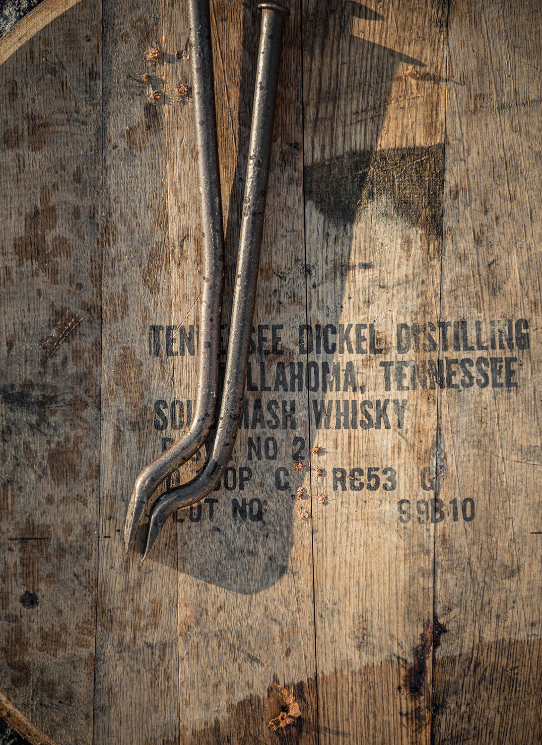 Whiskey barrel head at George Dickel Distillery. Stock photo by Nashville product and beverage photographer Kristina Krug