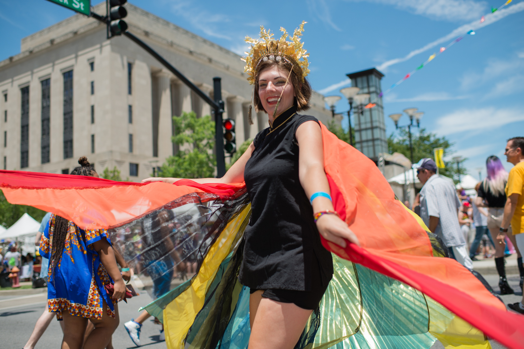 Nashville Pride Festival 2017 | Photographer + Director, Kristina Krug | authentic, authenticity, bisexual, celebrate, celebration, civil, civil liberties, courage, dancing, documentary, drag, emotions, equality, esteem, fearless, festival, festive, free, freedom, friends, fun, gay, happy, journalism, joy, joyful, Kristina Krug, krug photo, lesbian, LGBT, LGBTQ, liberty, love, love wins, loved, love is love, loveliness, lovers, love wins, men, National Pride Day, parade, people, photographer, photojournalism, photojournalist, Portrait, Predators, pride, Pride Parade, proud, queen, queer, relationship, reportage, respect, rights, safety, self, sexuality, summer, sun, sunny, Transgender, street performer with wings and tiara dancing queen crown, happy and fun on a bright beautiful sunny day