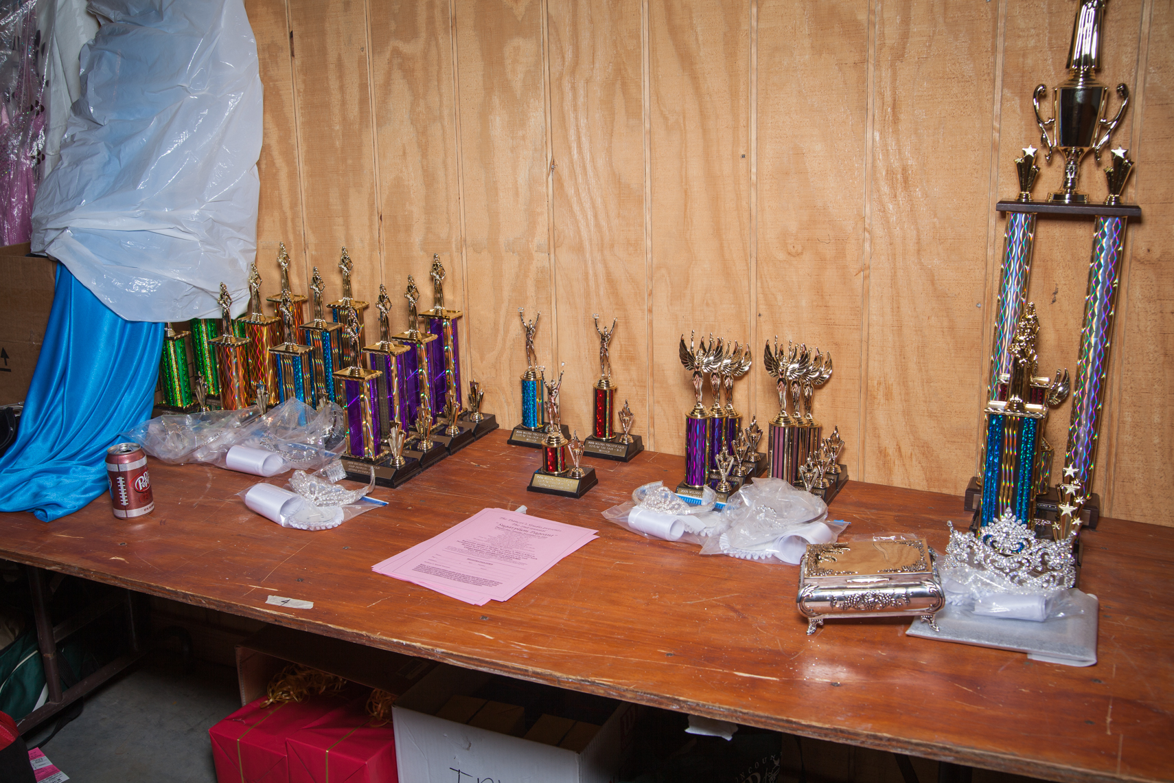Beauty patent and talent show contest trophies, Wilson County Fair, Lebanon, Tennessee. Kristina Krug is an editorial and documentary photographer